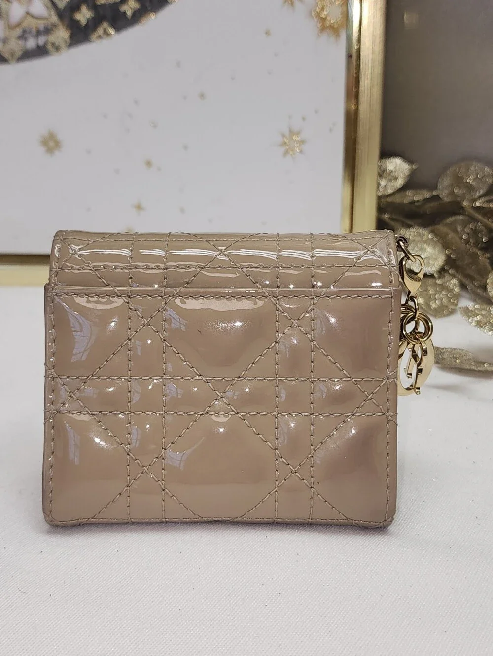 Authentic Lady Dior Lotus Compact Wallet Calfskin, Cannage Quilting 2022 Collect